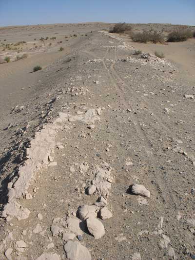 敦煌近郊集落「南湖」南辺の荒漠で遭遇した尾根状に続く土堆