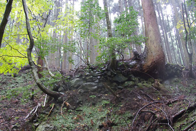 滋賀県北西・比良山塊西部支脈に抱かれた畑集落外れの古道沿いに現れた古い石積跡