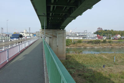 近世の「豊後橋」を踏襲し、旧伏見城下と巨椋池北縁の太閤堤を結ぶ、京都市街南部・宇治川に架かる現代橋「観月橋」