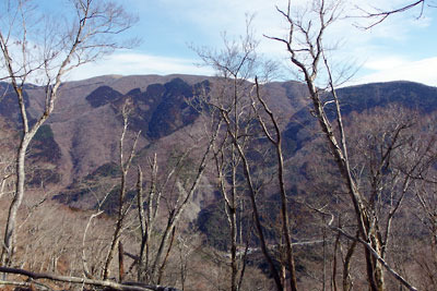 皆子山東尾根から見た、厳冬期にもかかわらず全く雪がない比良山脈南部