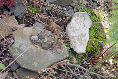 如意ヶ嶽山中で見つかった、古い緑釉陶器や白色土器とみられる陶器片