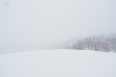 小雪により殆ど視界が利かない蛇谷ヶ峰山頂。2022年1月28日撮影