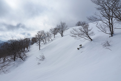 深い雪に覆われる蛇谷ヶ峰南西尾根。2022年1月28日撮影