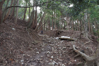 伊吹登山口から1号目まで続く泥濘の道。2022年3月12日撮影