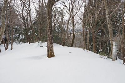 珍しく、雪面にトレースのない京都北山・雲取山山頂