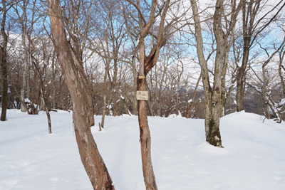 雪積る京都北山・寺山山頂と私製標識